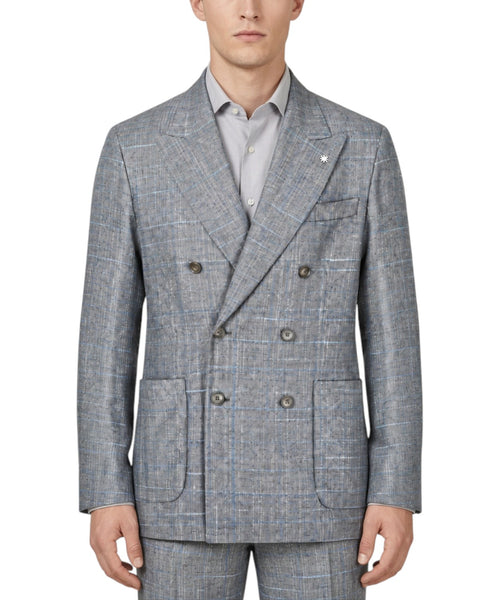 Veste Homme NUVOLA croisée à carreaux en mélange de laine bouclé