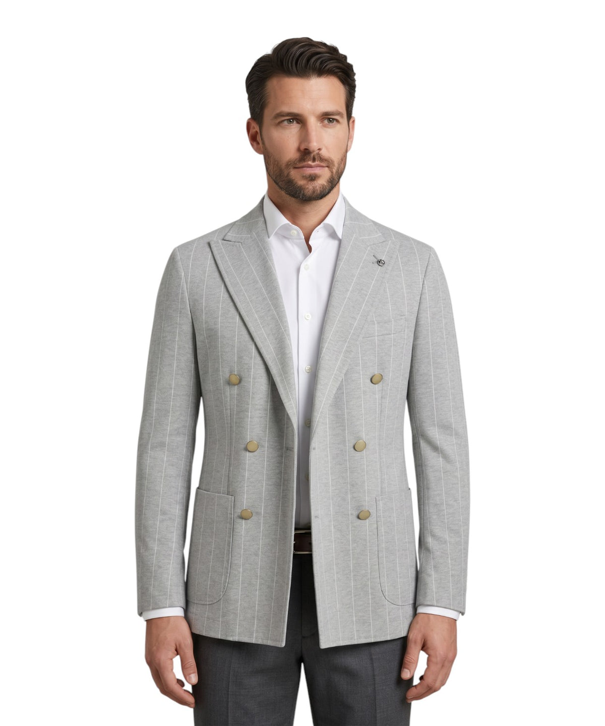 Veste Homme Paoloni croisée à fines rayures en coton stretch