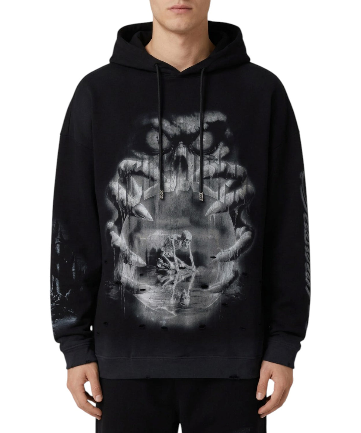 Sweat-shirt oversize Gothic à capuche avec imprimés graphiques