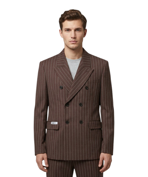 Blazer GCDS Preppy croisé à fines rayures avec logo