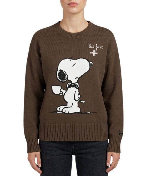 Pull col rond Tessa en mélange de cachemire avec Snoopy en strass