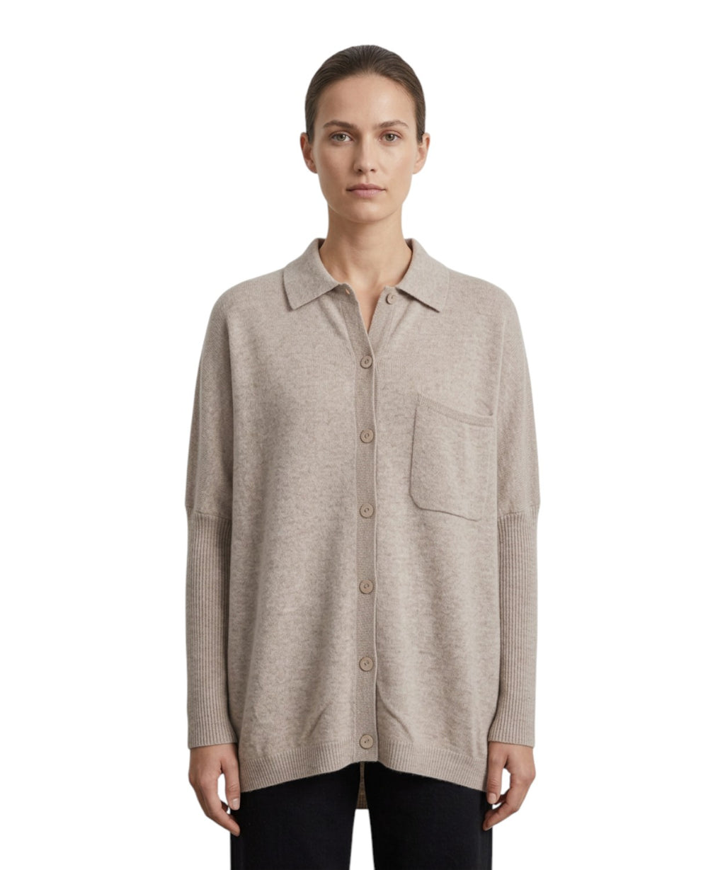 Maglia Poncho Andrea in Cashmere con Collo Camicia