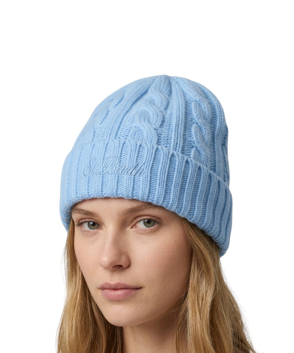 Cappello in lana a trecce con logo St. Barth
