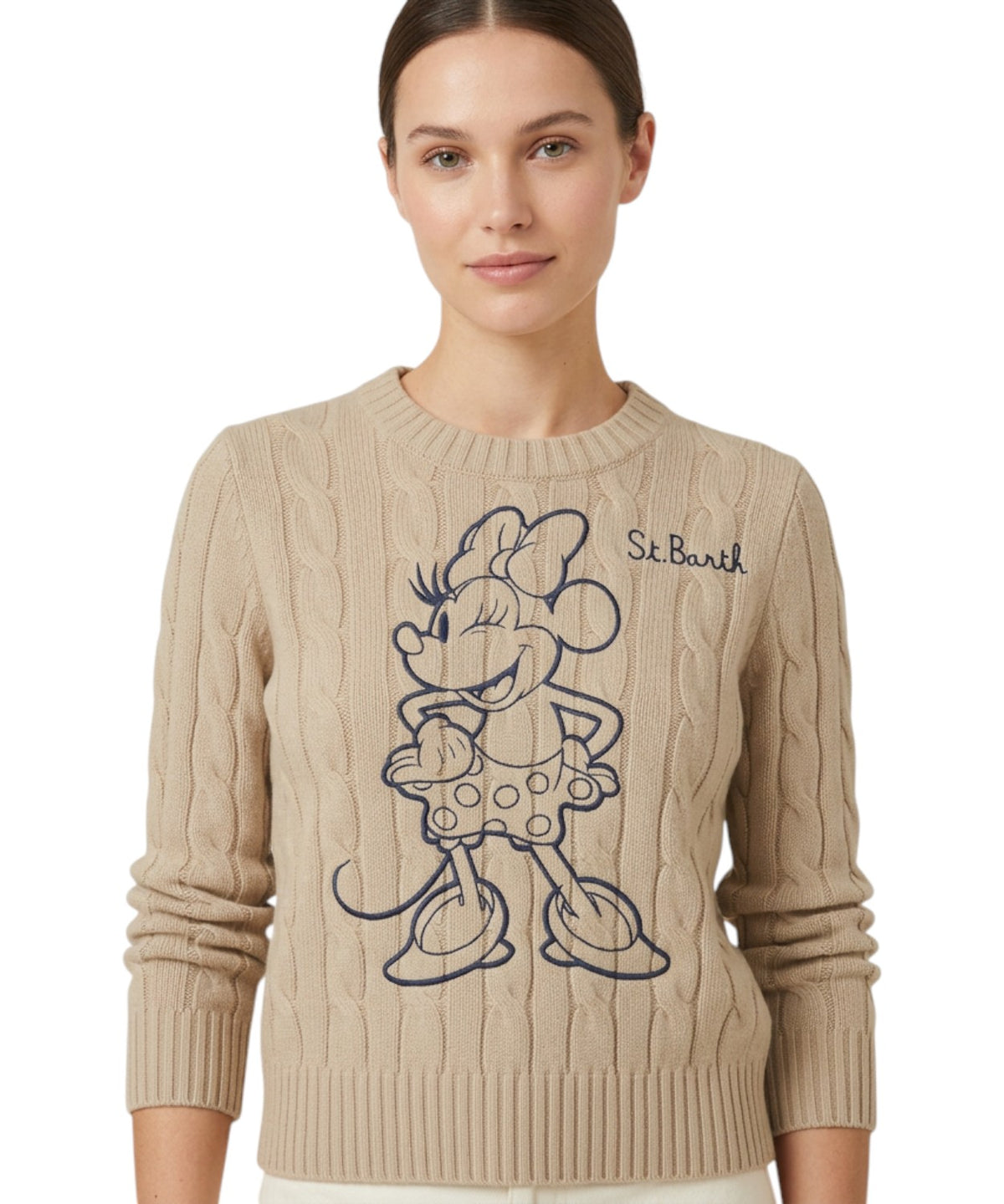 Pull New Queen en laine torsadée avec broderie Minnie