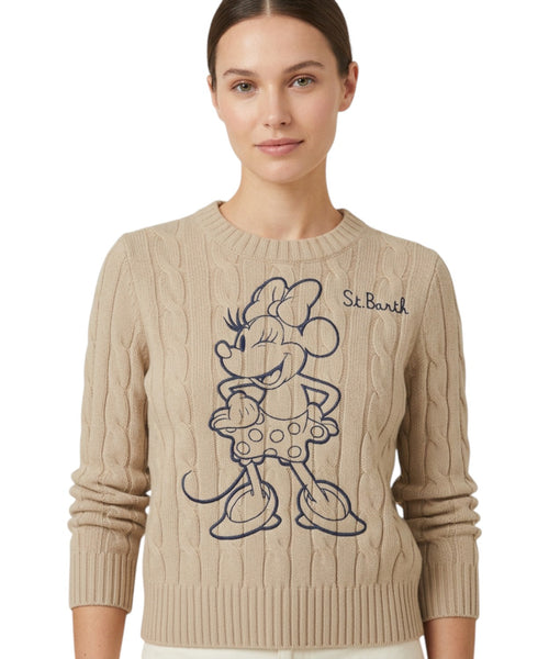 Pull New Queen en laine torsadée avec broderie Minnie
