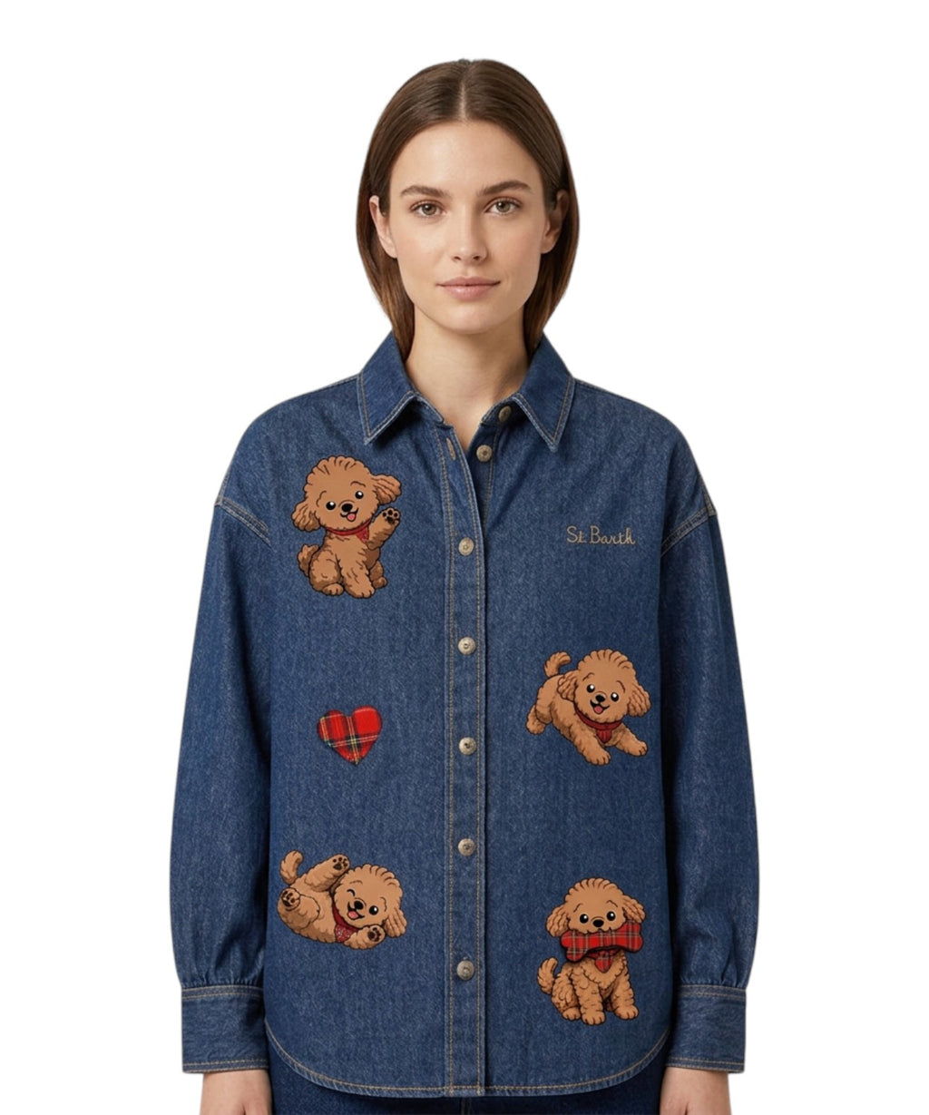 Chemise femme Gigy en denim avec broderie Poodle
