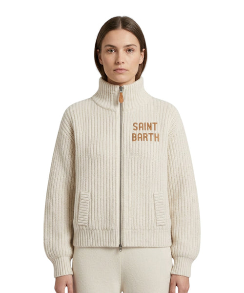 Pull femme Noire à col montant et fermeture zippée avec patch logo