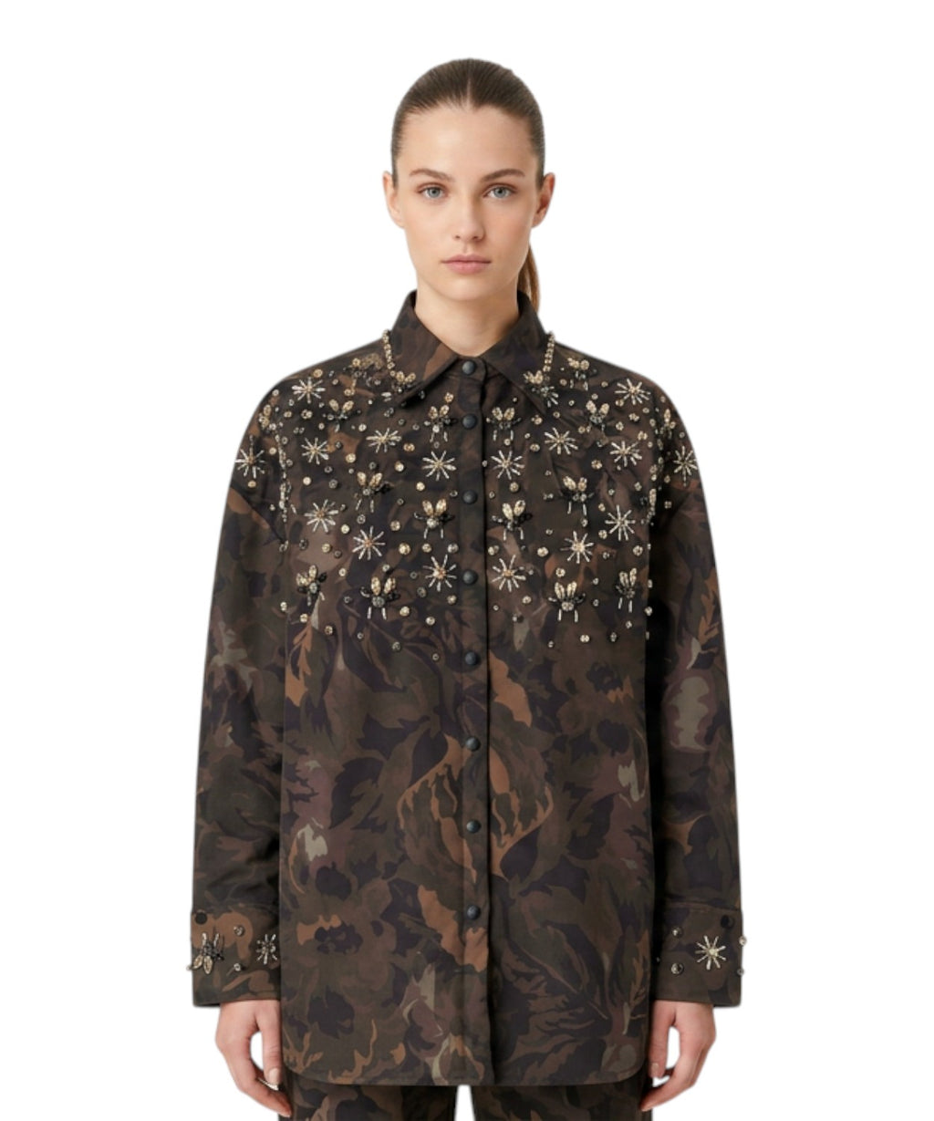 Camicia Pinko Barengo in Stile Camouflage con Applicazioni