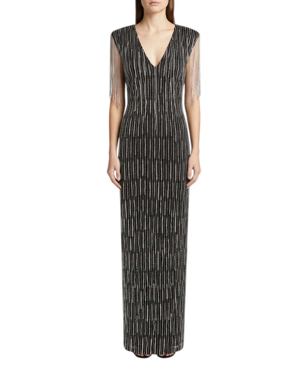 Abito Lungo Pinko Alfa con Strass Ricamati in Tulle