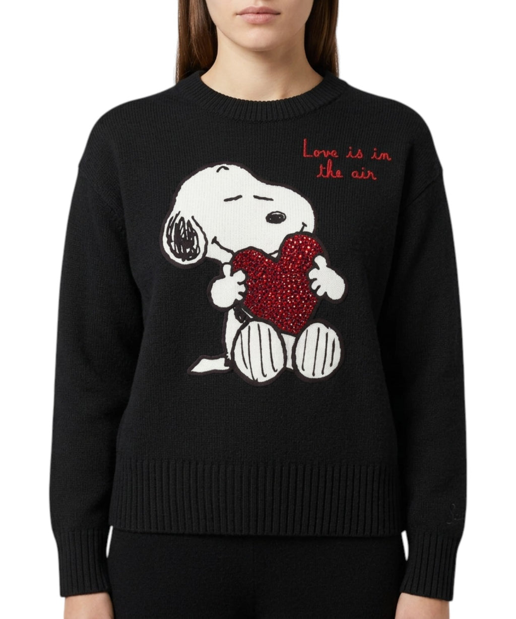 Maglia Girocollo Tessa in Misto Cashmere Snoopy Strass