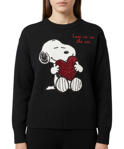 Maglia Girocollo Tessa in Misto Cashmere Snoopy Strass