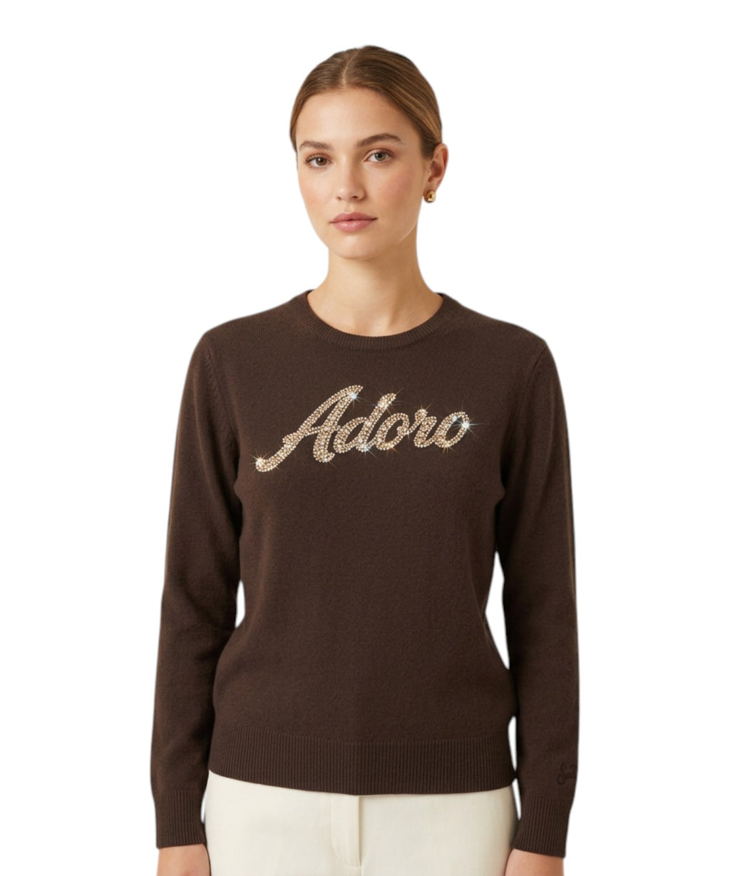 Maglione Alpaca New Queen con Scritta ADORO Strass