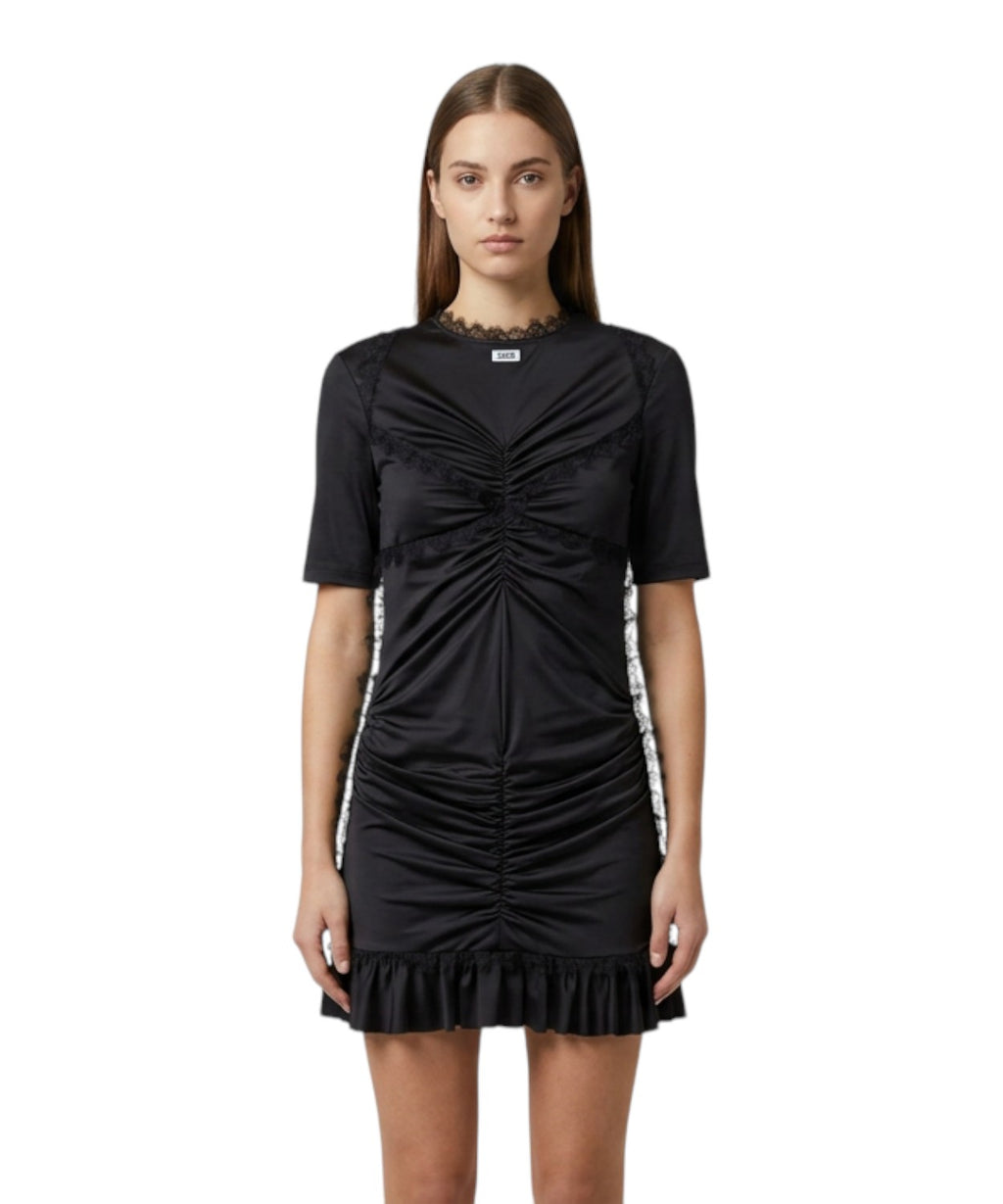 Robe courte femme ajustée avec empiècements en dentelle