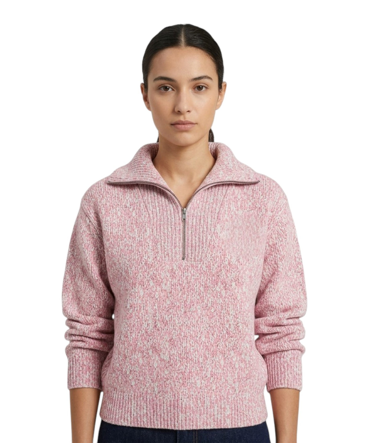 Maglione donna in lana mélange con mezza zip