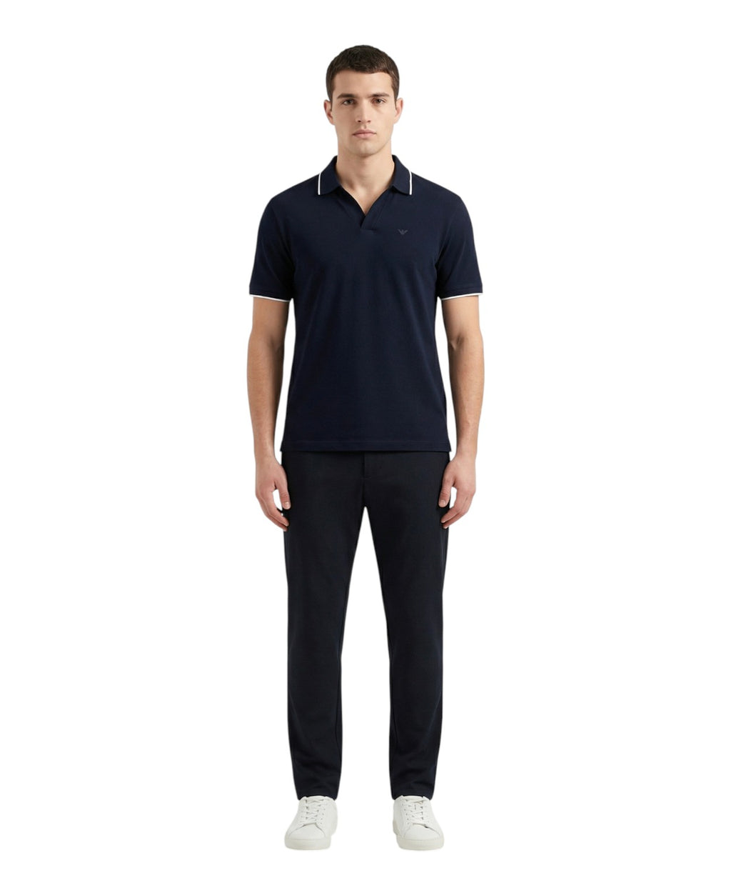 Polo homme en piqué de coton avec col en V Emporio Armani