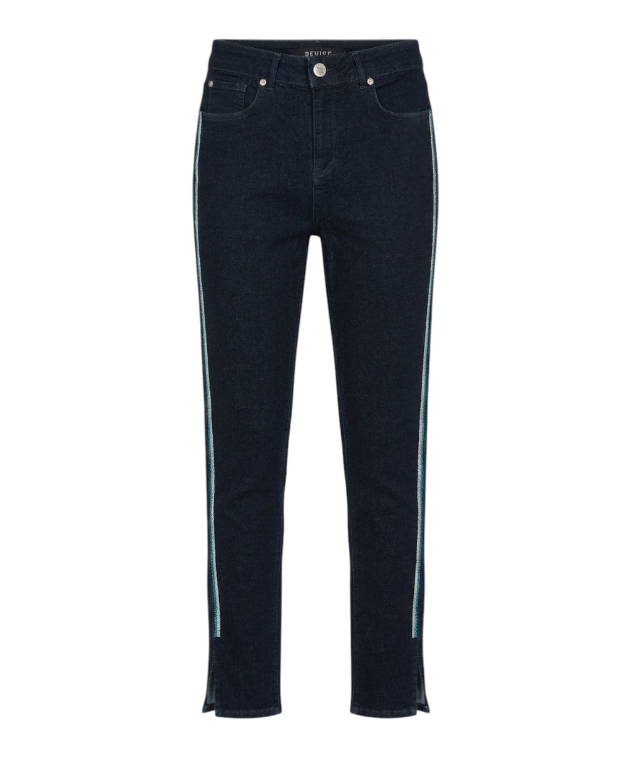 Jean skinny femme avec strass et bande latérale