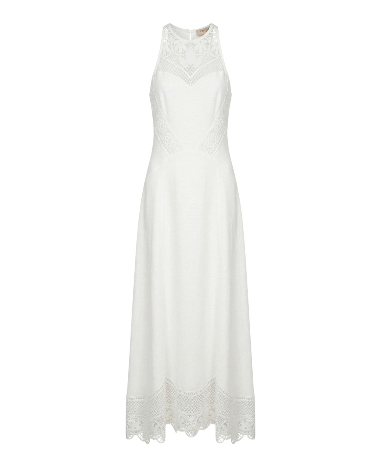 Abito Lungo Smanicato Twinset con Inserti in Pizzo