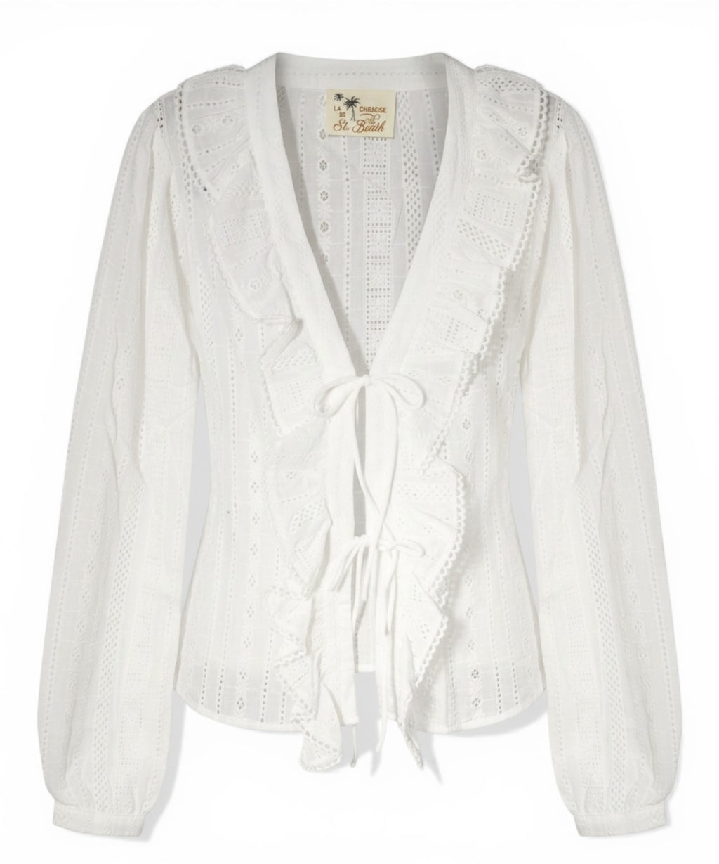 Blouse MC2 Saint Barth en dentelle sangallo avec liens