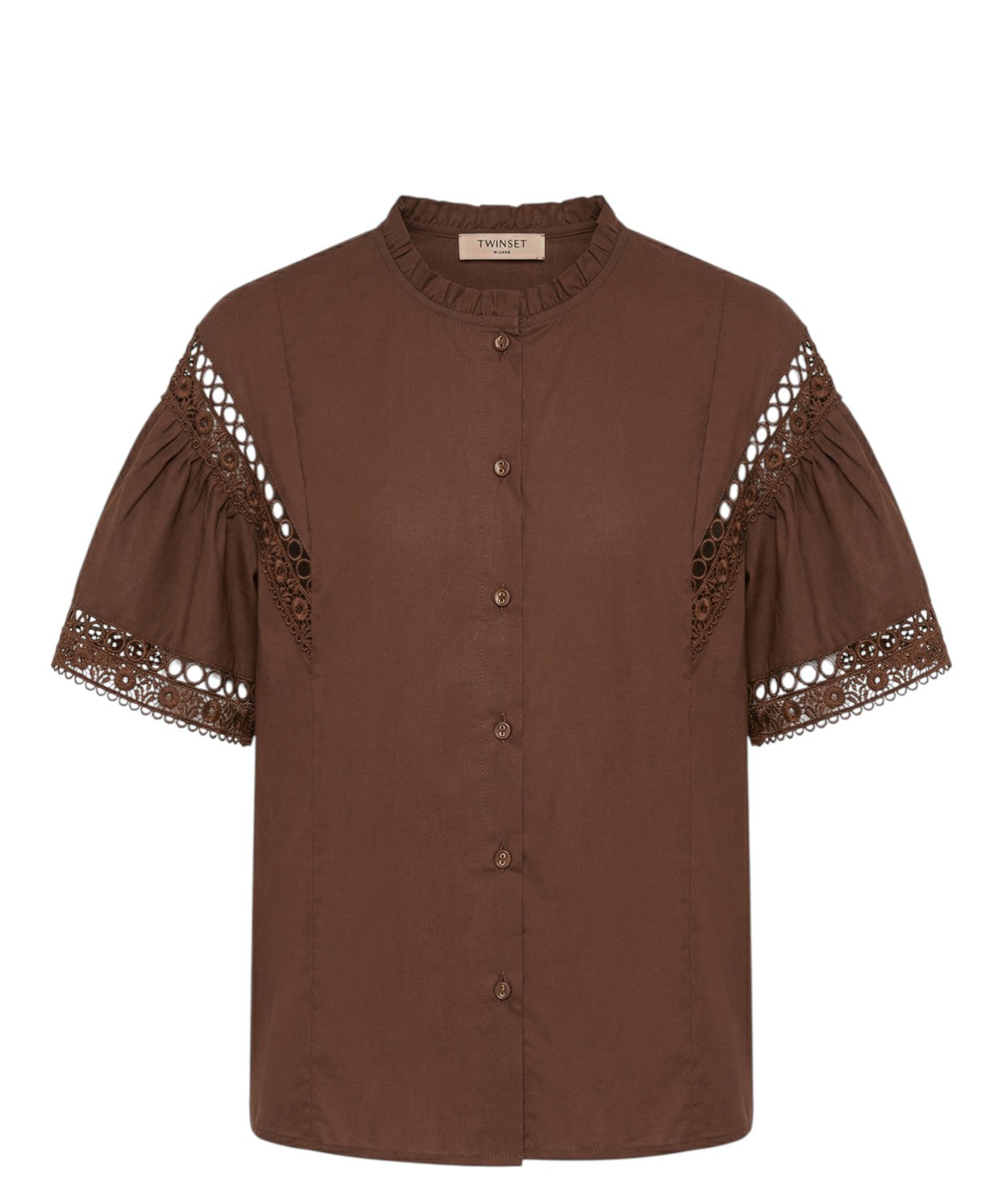 Blusa Twinset con maniche volant e inserti macramè