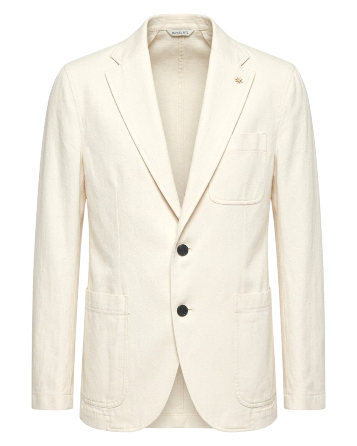 Giacca Denim Blu Stretch con Tasche a Toppa