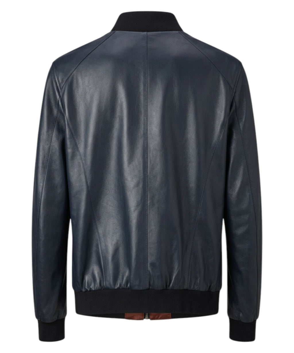 Veste Homme Cuir Bleu avec Zip et Col Bomber