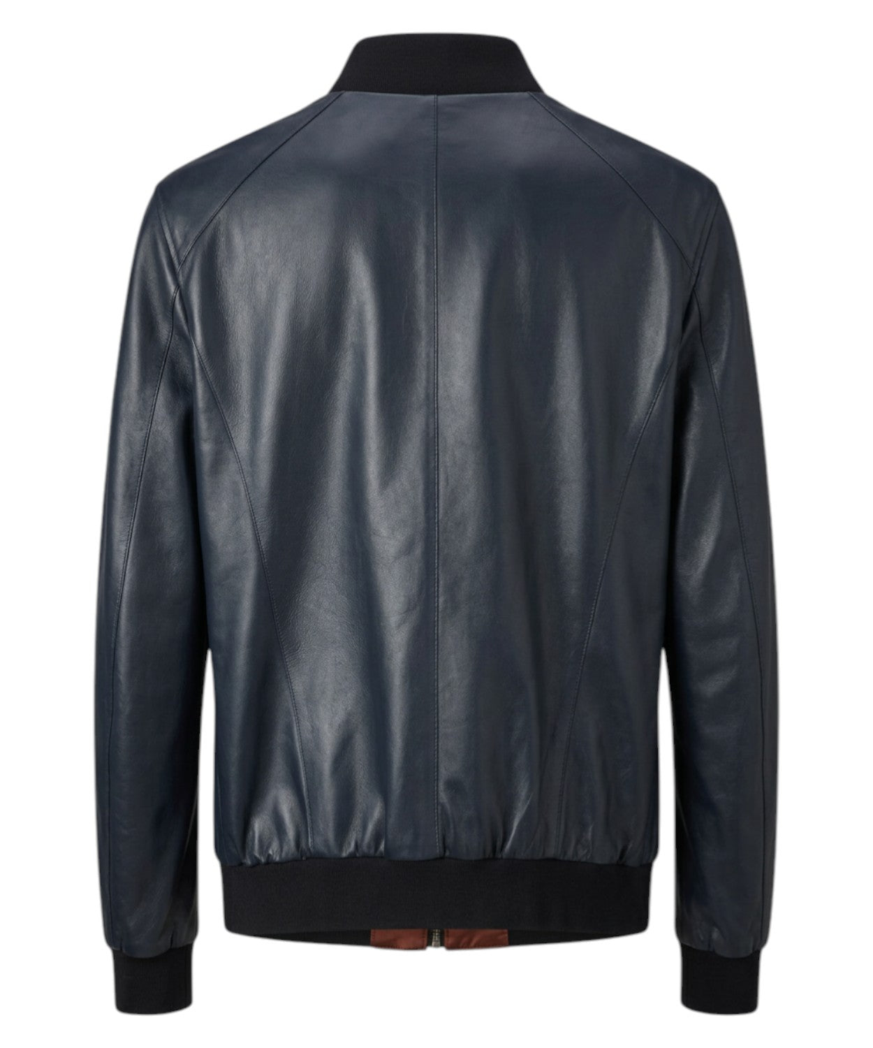 Giubbotto Uomo Pelle Blu con Zip e Collo Bomber