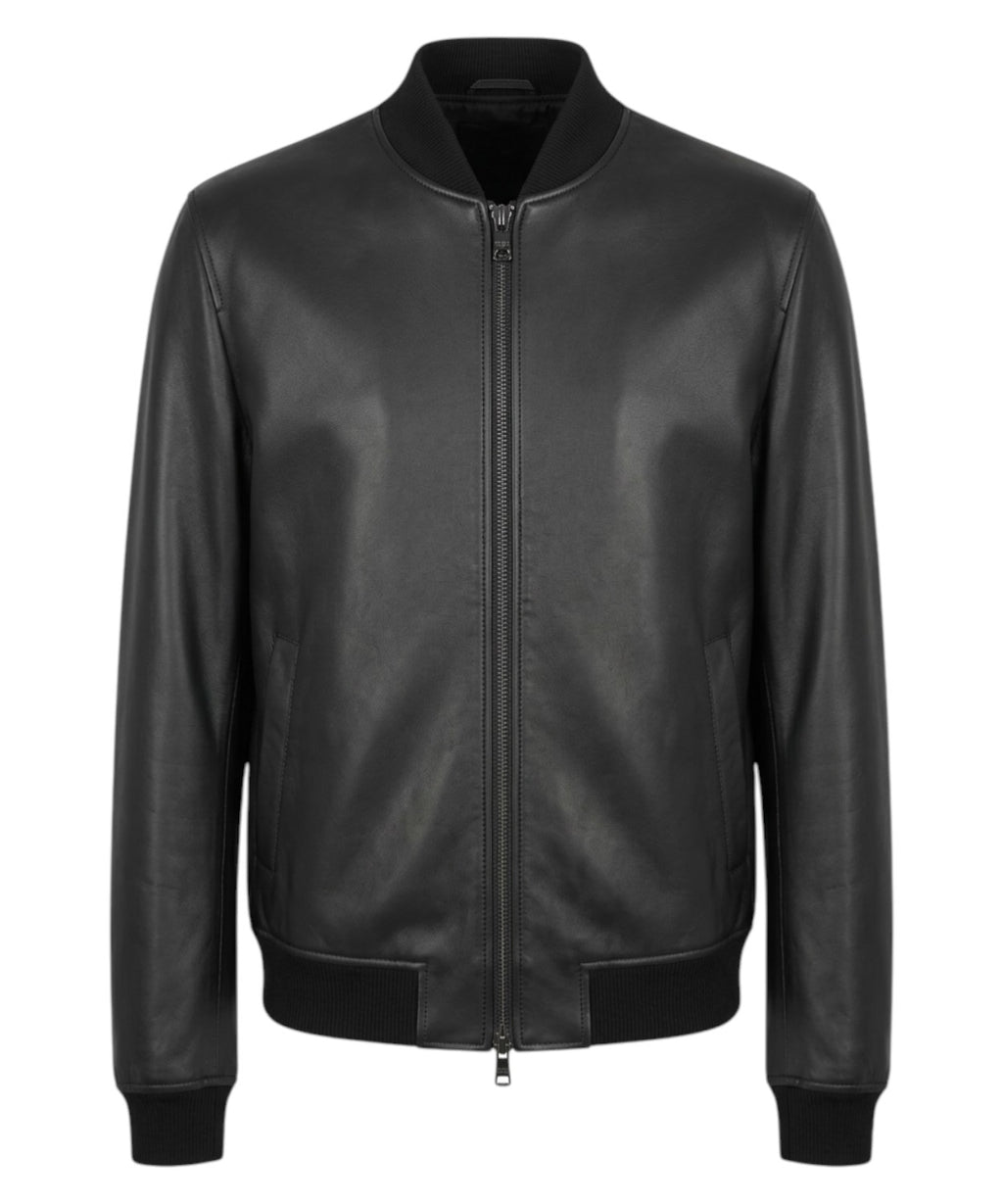 Blouson Homme Cuir Noir Gallotti avec Zip et Col Bomber