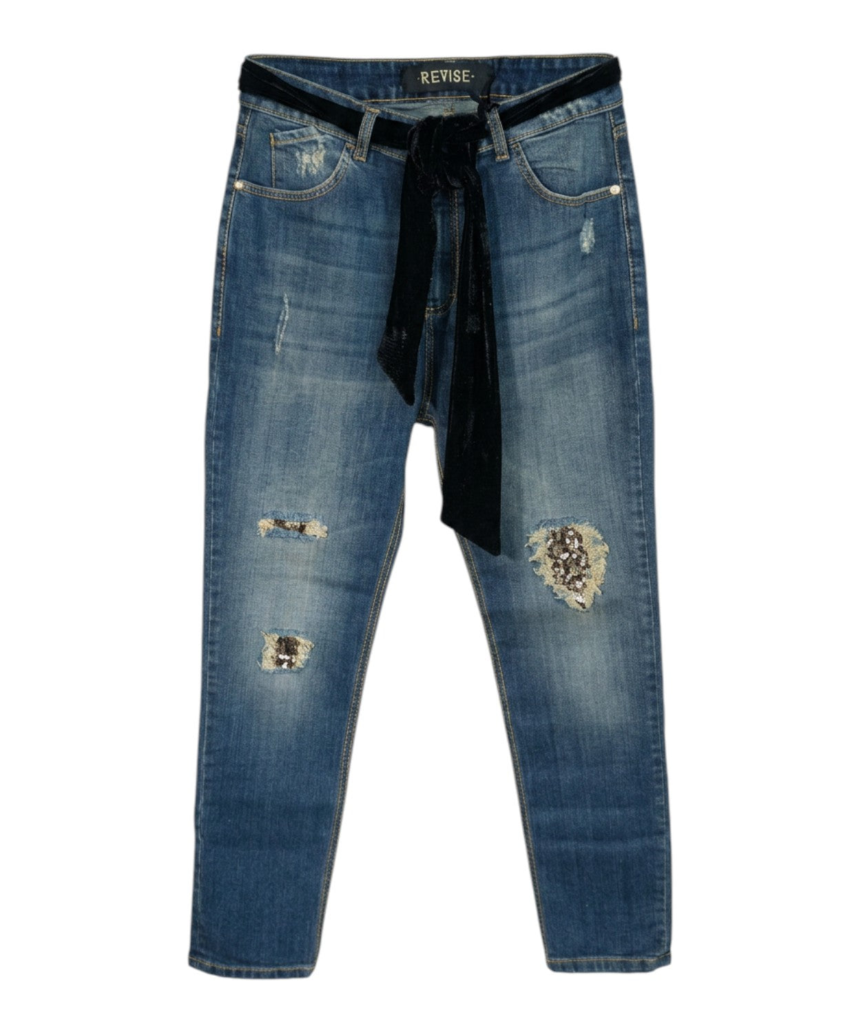 Jeans femme Revise en velours côtelé avec ceinture à la taille