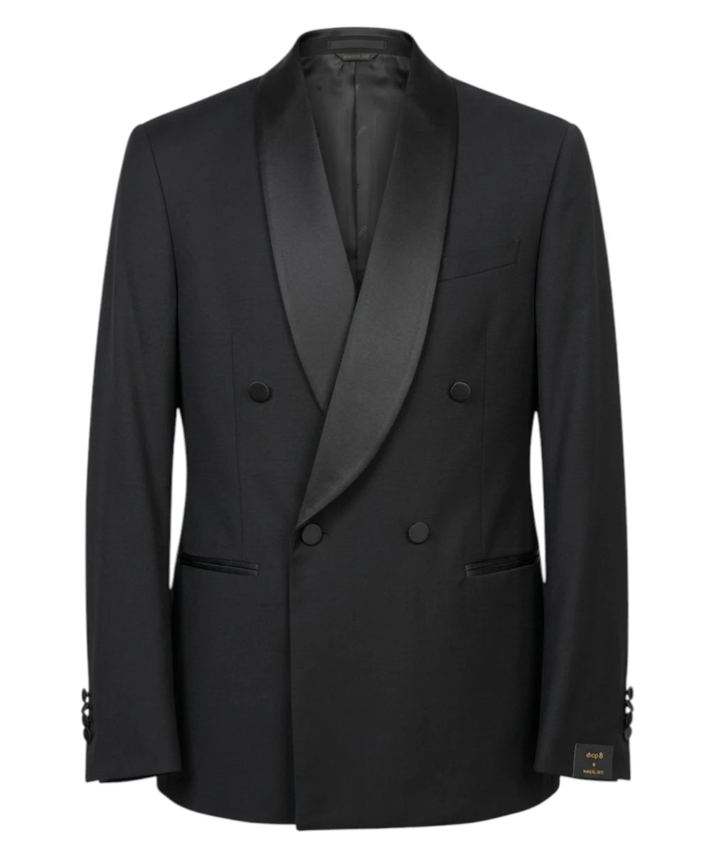 Costume smoking homme noir col châle en laine stretch