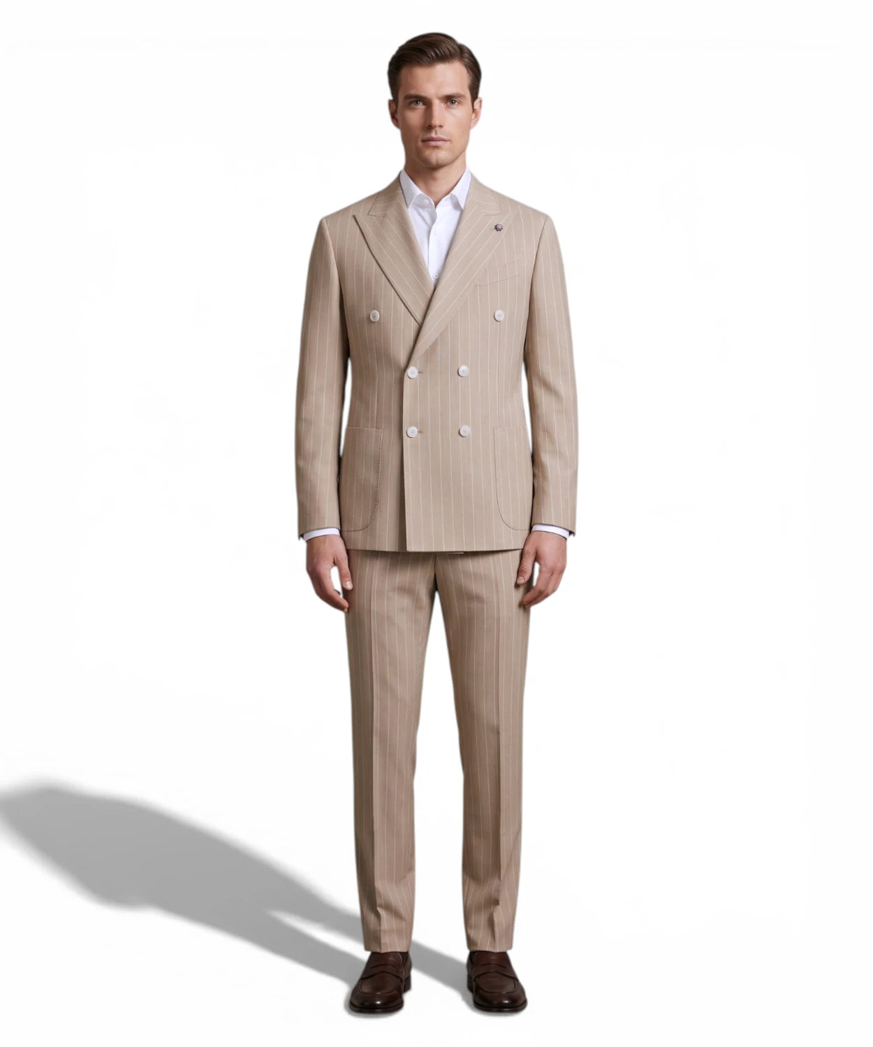 Abito Uomo Gessato Beige Slim Fit