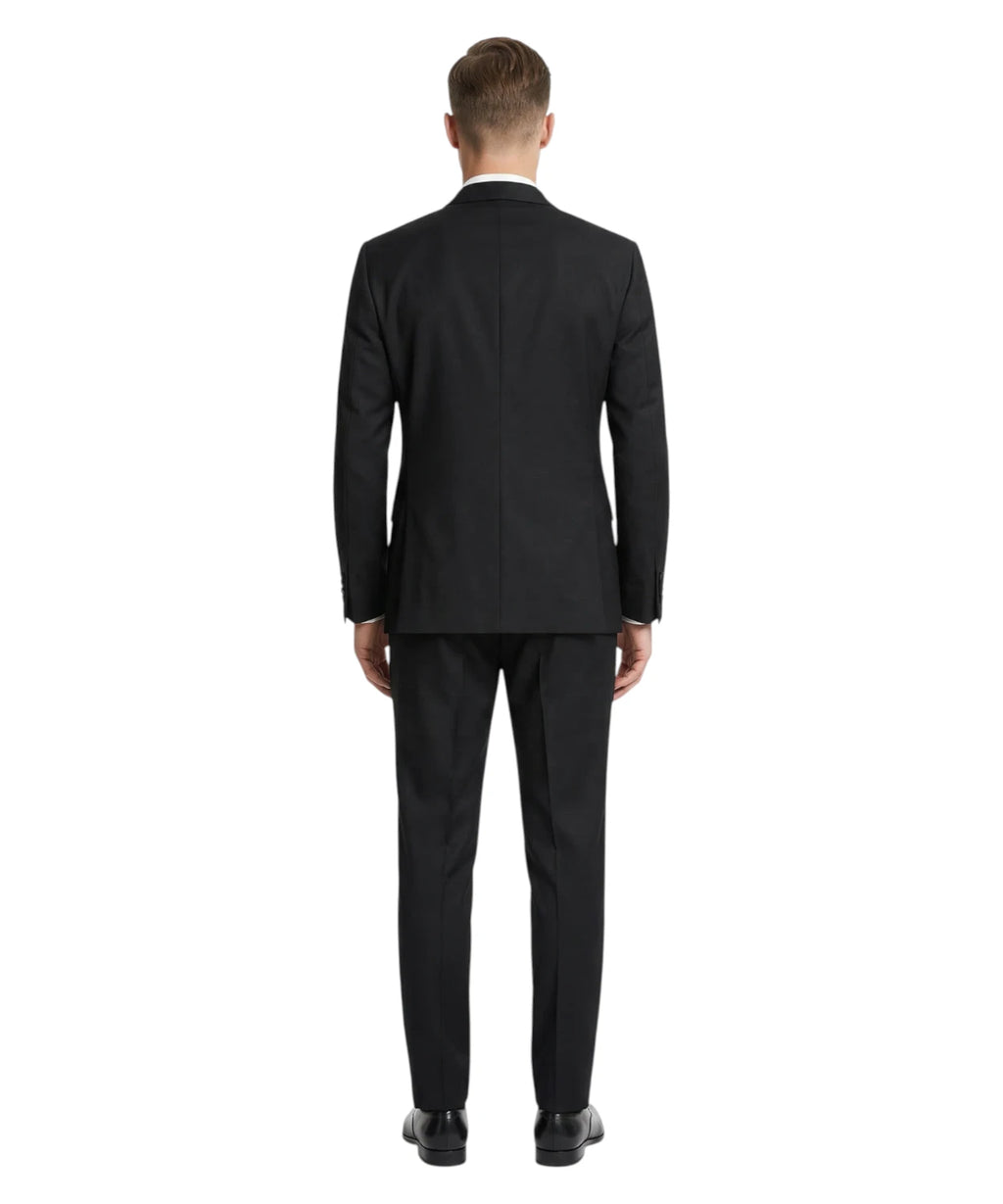 Costume smoking homme noir col châle en laine stretch
