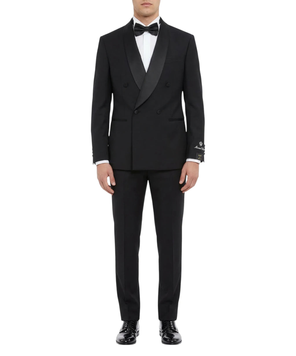 Costume smoking homme noir col châle en laine stretch