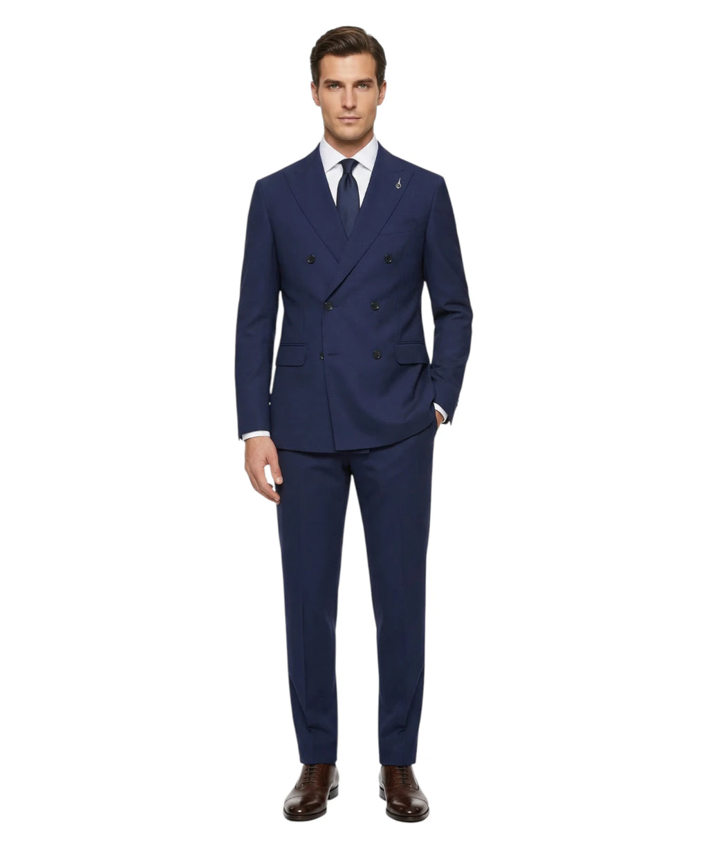 Costume homme bleu stretch élégant à double boutonnage