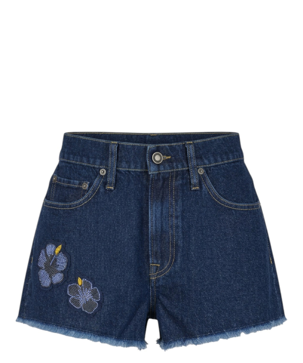 Shorts Musa en denim avec patchs floraux et perles