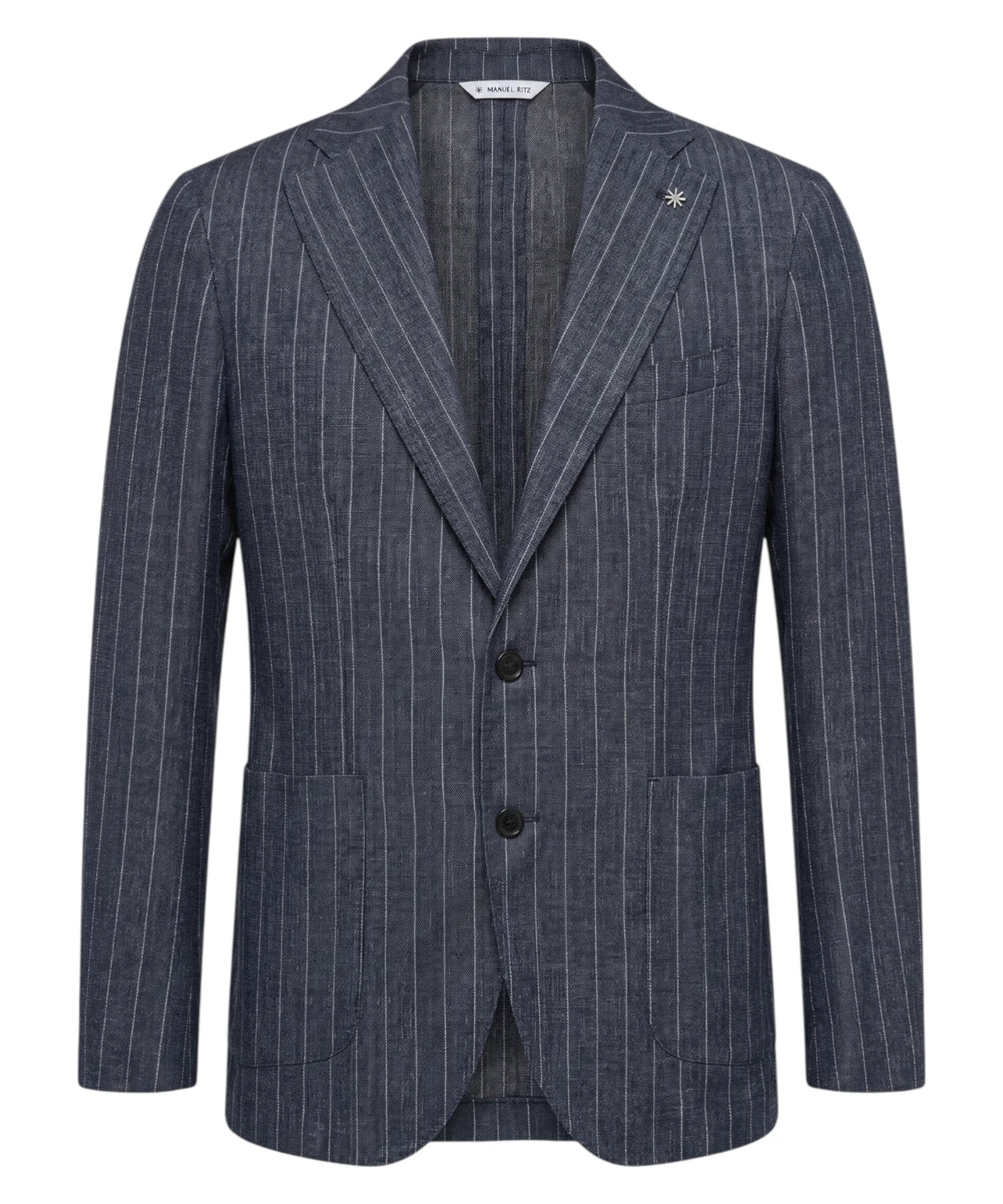 Giacca Uomo Blu Gessata - Manuel Ritz Misto Lino Stretch