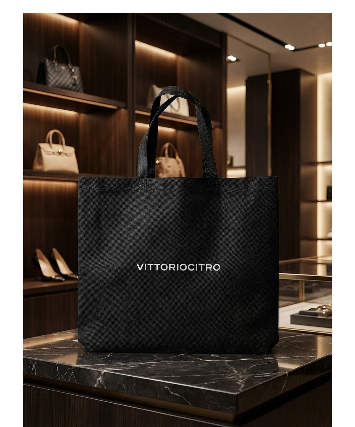 Vittoriocitro Borsa Shopper TNT Nera Manici Corti Resistente