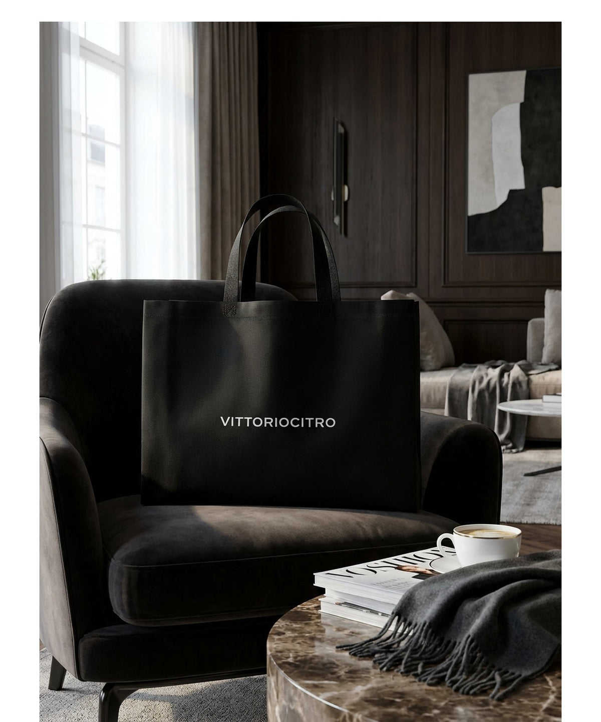 Vittoriocitro Borsa Shopper TNT Nera Manici Corti Resistente