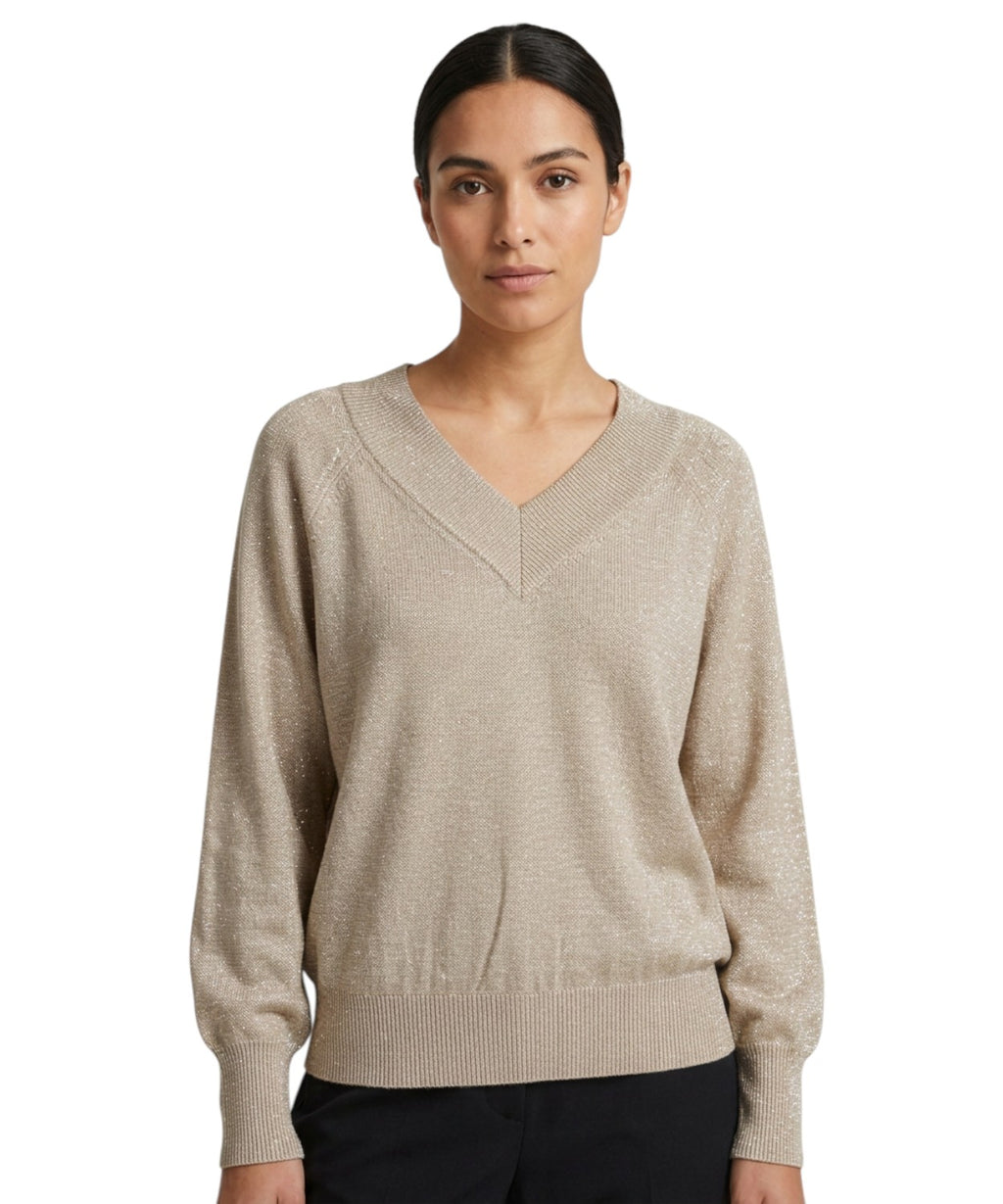 Maglione Marella Doppia in Lana con Scollo a V e Lurex