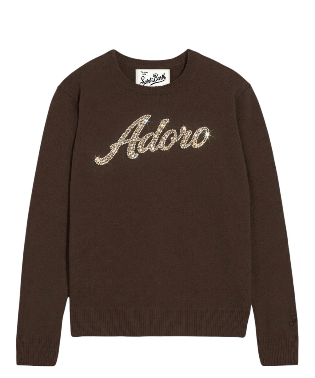 Maglione Alpaca New Queen con Scritta ADORO Strass