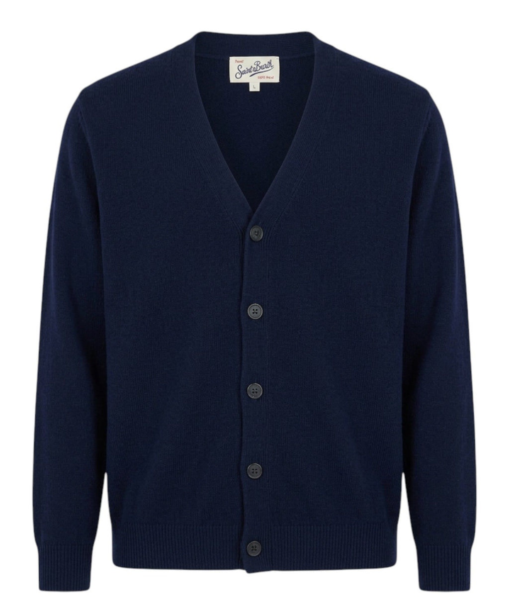 Cardigan Herrison in lana merino a coste inglesi
