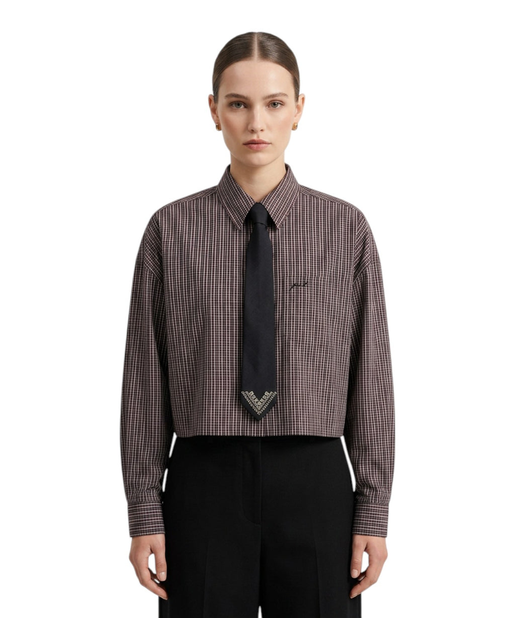 Camicia Crop Pinko Carlina in Cotone Tinto Filo