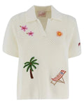 Polo Pixie in maglia traforata con ricami e scollo a V-Mc2 Saint Barth-Polo-Vittorio Citro Boutique