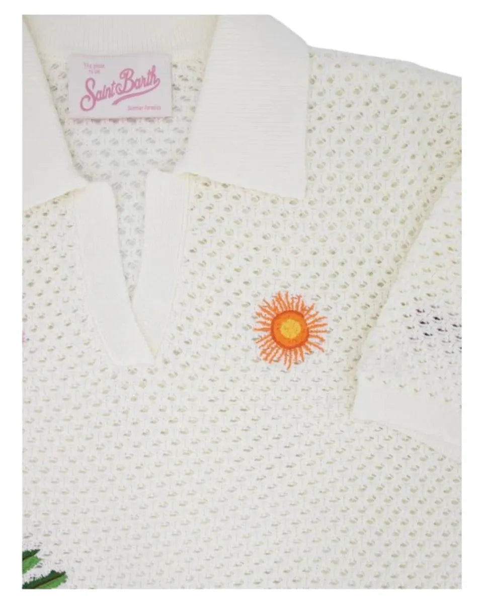 Polo Pixie in maglia traforata con ricami e scollo a V-Mc2 Saint Barth-Polo-Vittorio Citro Boutique