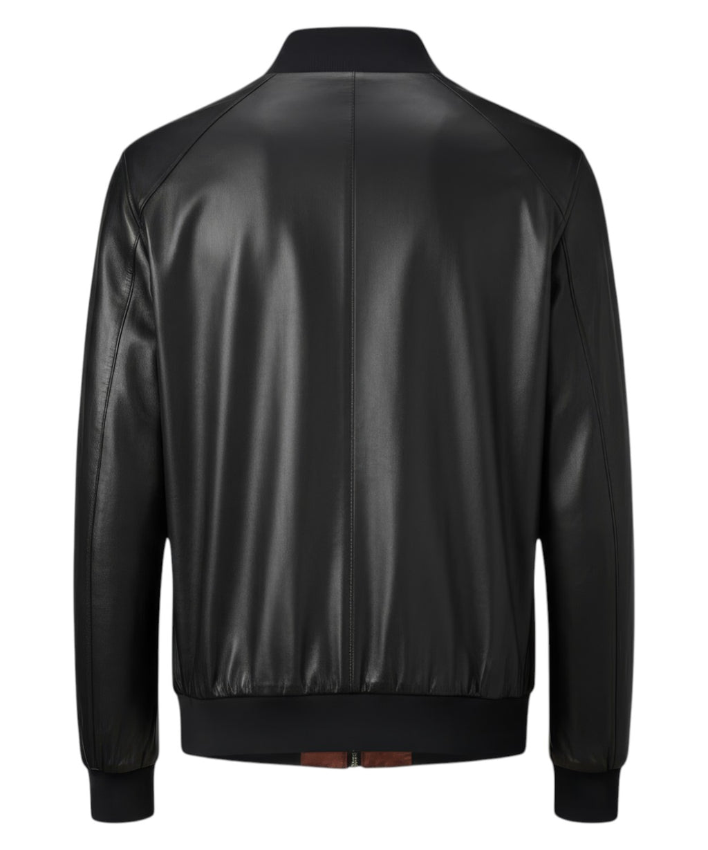Blouson Homme Cuir Noir Gallotti avec Zip et Col Bomber