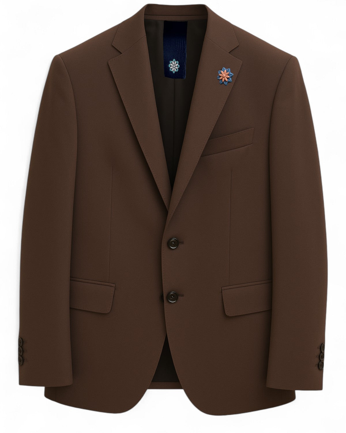 Abito Uomo Kobe elegante in misto lana marrone con giacca monopetto a due bottoni, ideale per cerimonie e look formali invernali.