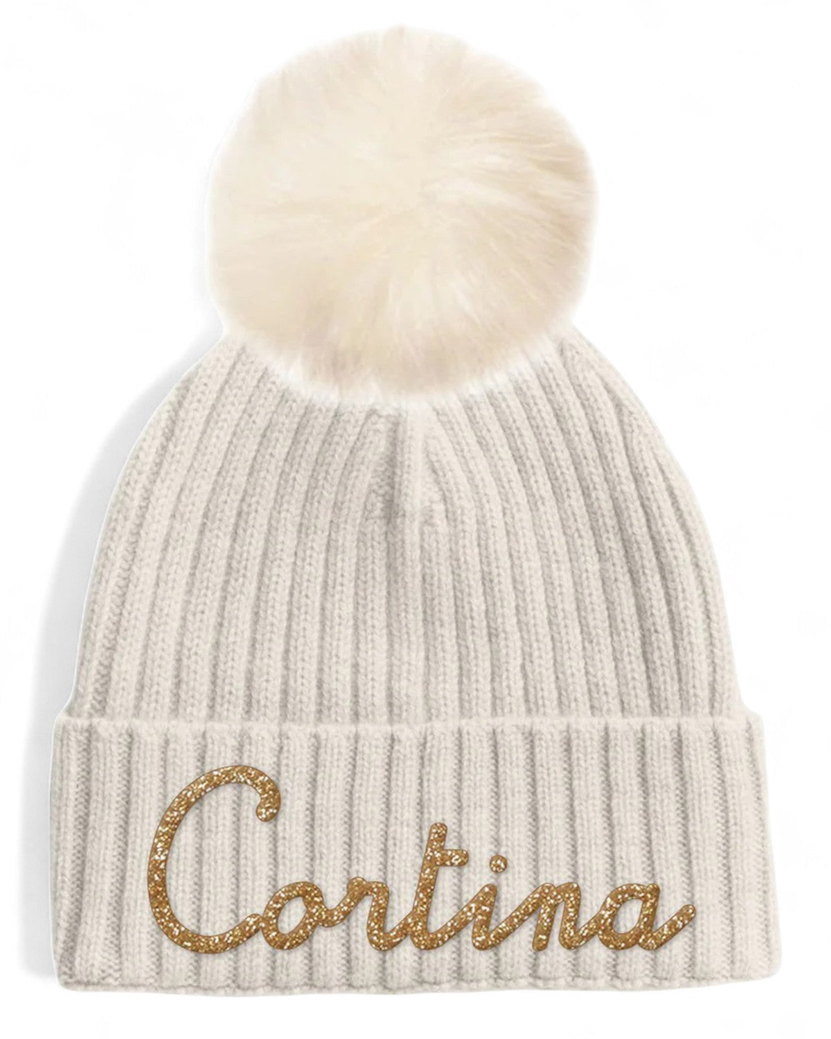Cappello in maglia con pompon e scritta "Cortina" Lurex-Mc2 Saint Barth-Cappelli-Vittorio Citro Boutique