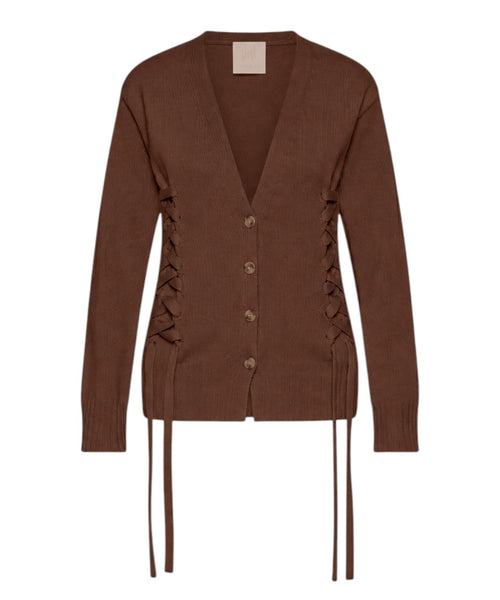 Cardigan pour femme en laine cardée avec détails corset