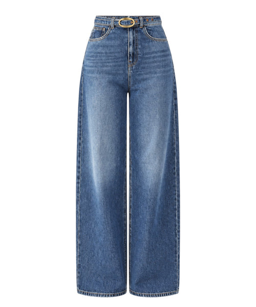 Jeans Twinset pour femme taille haute à jambes larges avec ceinture