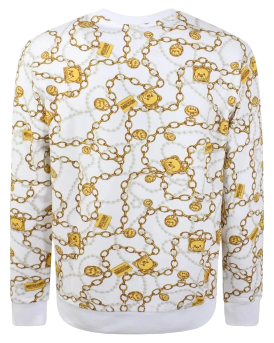 Felpa Moschino bianca con stampa catene oro e orsetti – unisex-Moschino-Felpe-Vittorio Citro Boutique