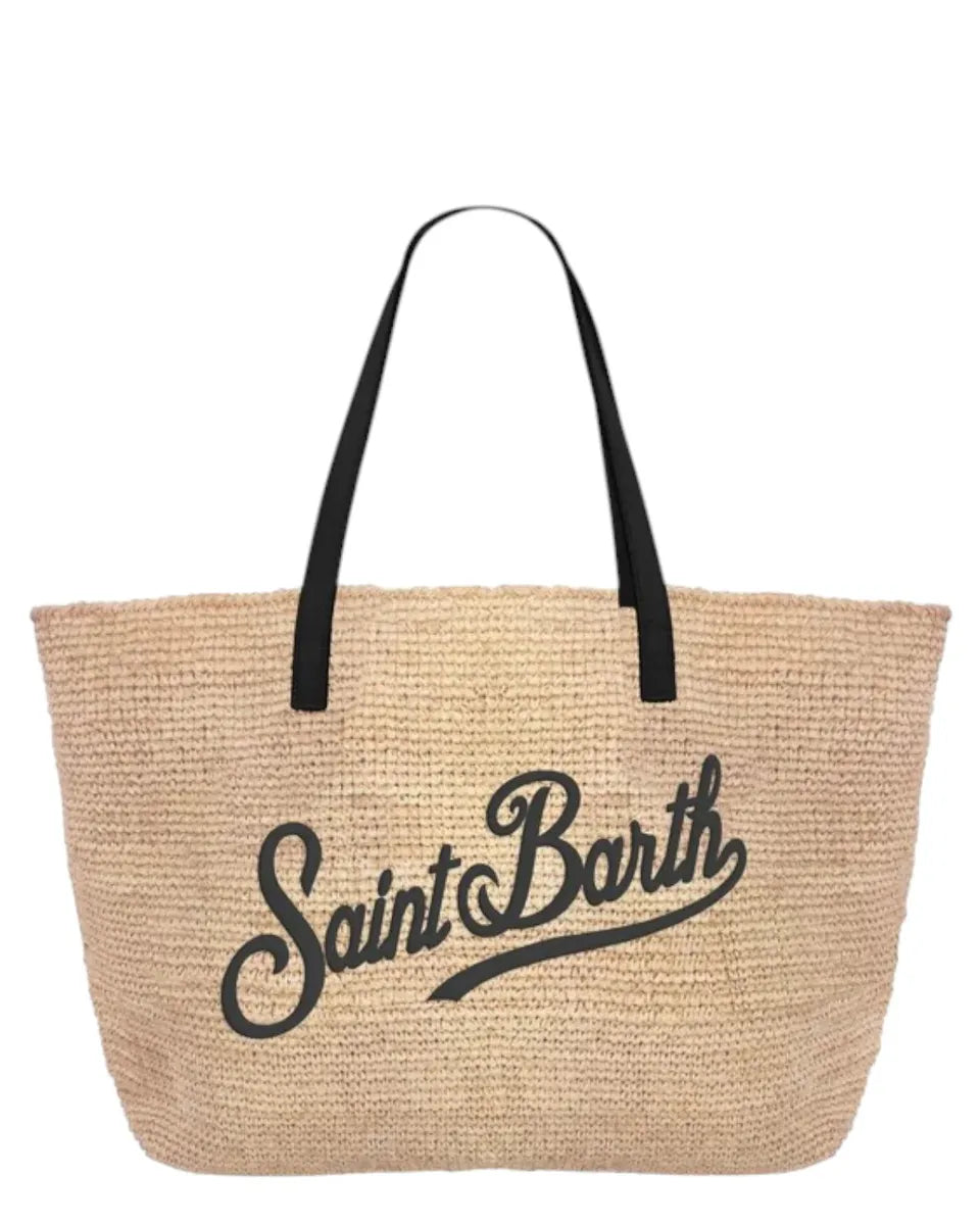 Borsa Raffia City in rafia naturale con logo nero ricamato-Mc2 Saint Barth-Borse a spalla-Vittorio Citro Boutique